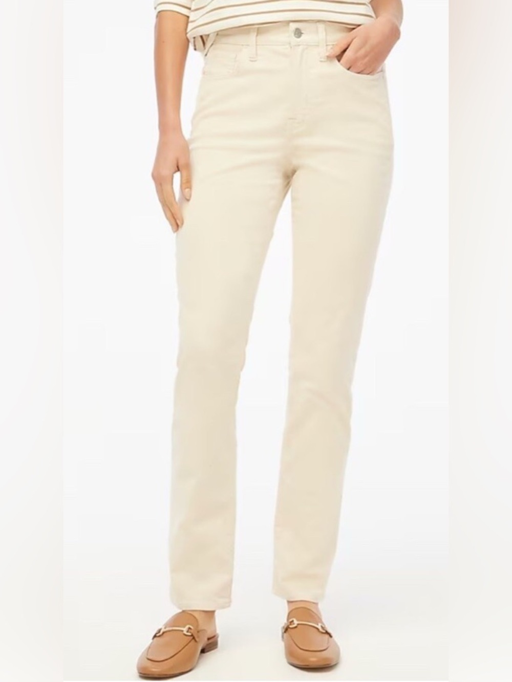 J. Crew Factory High-Rise Straight Leg Corduroy Pants in Cream, size 35P